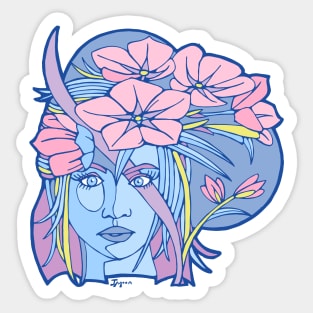 Blue Sprite and Pink Flowers in Pastels Sticker